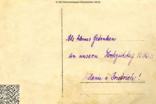 Hochzeitsgesellschaft am GAsthaus Schwaningen 1921
