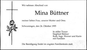 Büttner Mina, geb. Schätzle, 26.10.1995