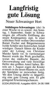Kindergarten Schwaningen - Zeitungsberichte