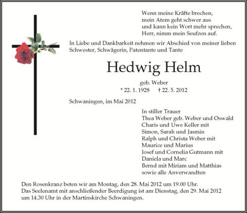 Hedwig Hlm, Schwaningen