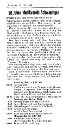 90 Jahre MV Schwaningen Juli 1968