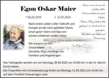 Egon Oskar Maier 31.03.2022