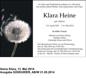Heine Klara, geb. Marber, 21.05.2014