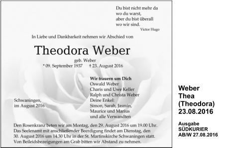 Weber Theodora, geb. Weber, 23.08.2016