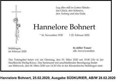 Hannelore Bohnert, 25.02.2020