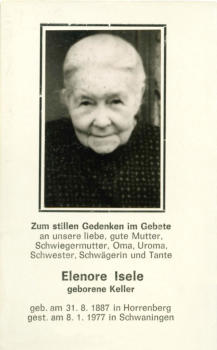Gedenkkarte Elenore Isele