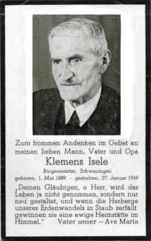 Gedenkkarte Klemens Isele