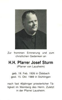Gedenkkarte Pfarrer Josef Sturm