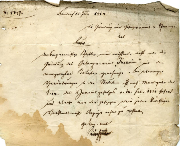 Amtliche Unterlagen zur Gründung vom Männergesangverein Schwaningen