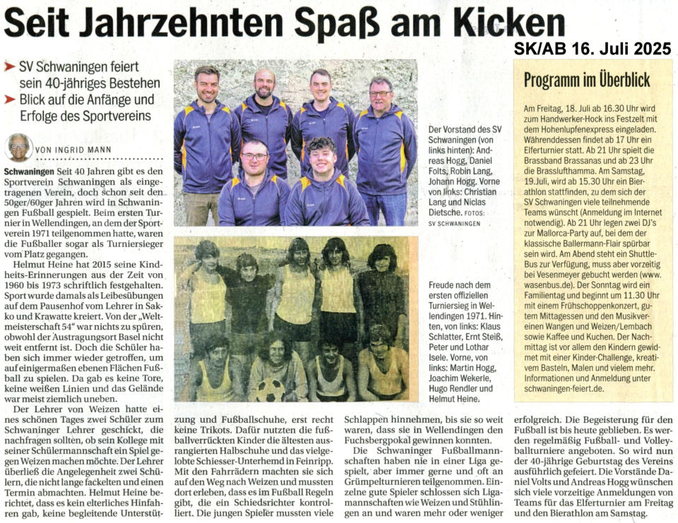 SV Schwaningen - 40 Jahre Bestehen