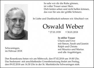Oswald Weber Schwaningen gestorben 30.01.2018